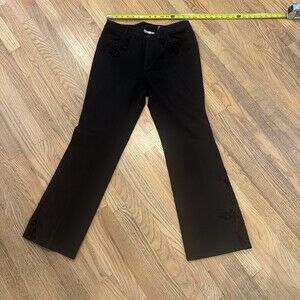 DANA BUCHMAN EMBELLISHED BLACK EMBROIDERED & BEADED  5 POCKET Black JEANS SZ 8